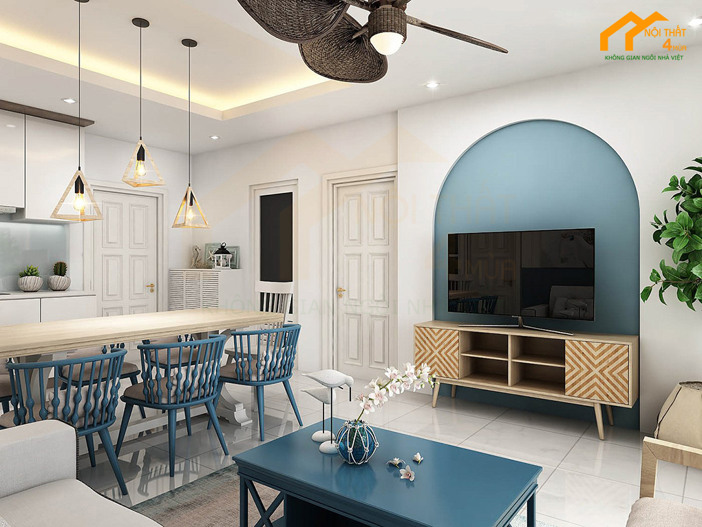 20+ Mẫu thiết kế phòng khách liền bếp 20m2 đẹp tiện nghi nhất 24 Mẫu phòng khách liền bếp 20m2 ngăn cách bằng bàn ăn