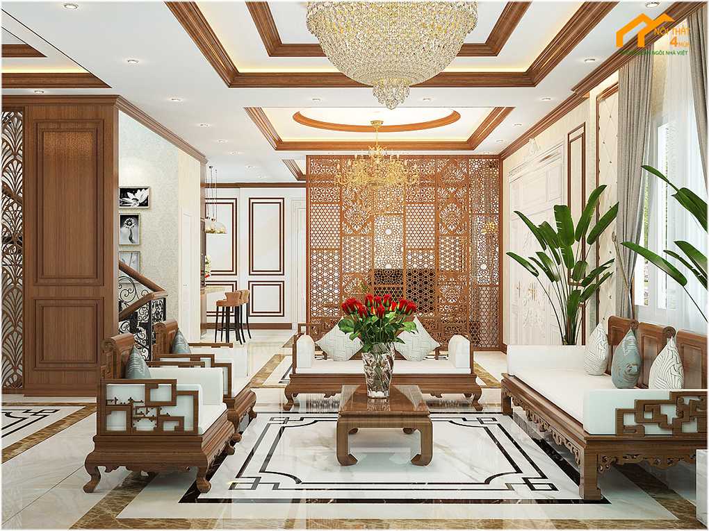 Thiết kế phòng khách nhà phố tân cổ điển
