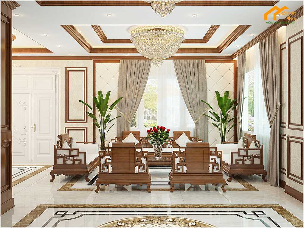 Thiết kế phòng khách nhà phố tân cổ điển