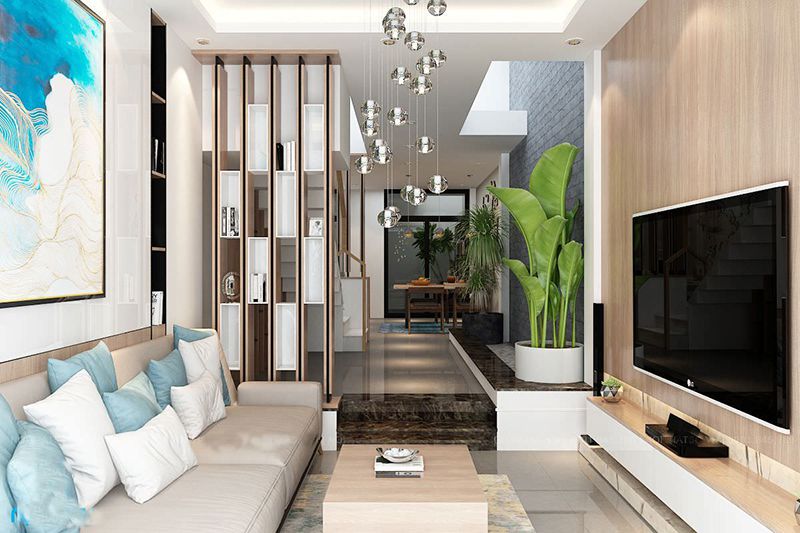 30+ Mẫu thiết kế phòng khách nhỏ đẹp, đơn giản, tiện nghi 21 Vách ngăn phòng khách mỏng hoặc chất liệu kính