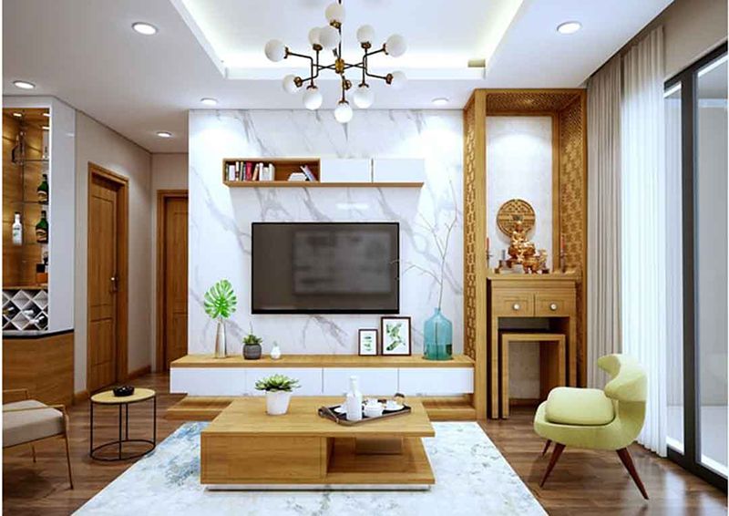 Thiết kế nhà cấp 4 phòng khách liền bếp