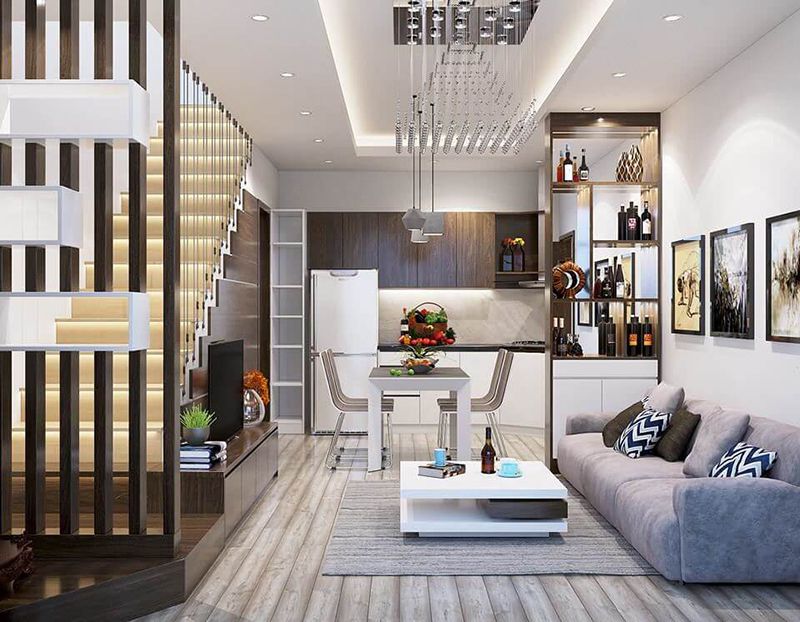30+ Mẫu thiết kế phòng khách nhỏ đẹp, đơn giản, tiện nghi 22 Tạo điểm nhấn bằng sự tương phản màu sắc