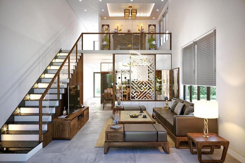 35+ Mẫu phòng khách kết hợp phòng thờ đẹp hợp phong thủy 21 Mẫu phòng khách có bàn thờ dạng đứng (tủ thờ)