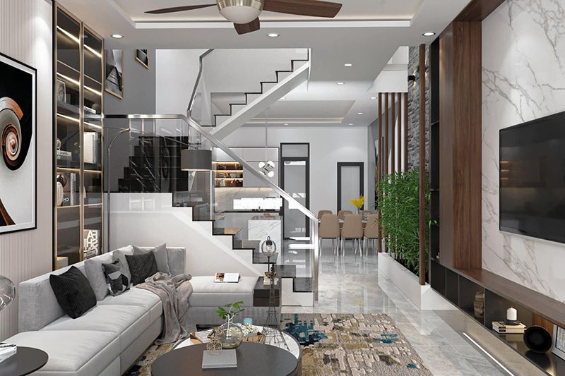 15+ Mẫu phòng khách nhà ống 4m đẹp ấn tượng nhất 6 Sử dụng màu sắc hài hòa