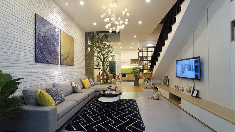 20+ Mẫu phòng khách nhà ống 5m có cầu thang đẹp hiện đại 11 Mẫu phòng khách nhà ống 5m có cầu thang hiện đại