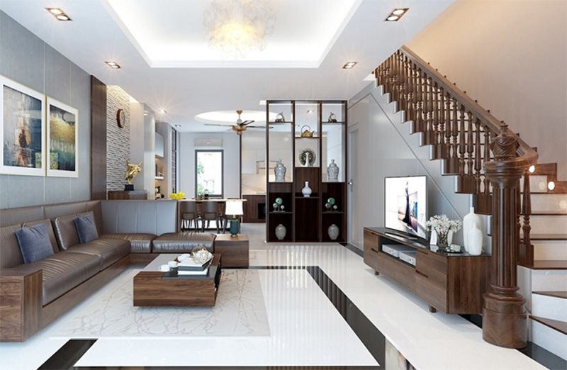 20+ Mẫu phòng khách nhà ống 5m có cầu thang đẹp hiện đại 15 Phòng khách nhà ống 5m có cầu thang sang trọng, đẳng cấp