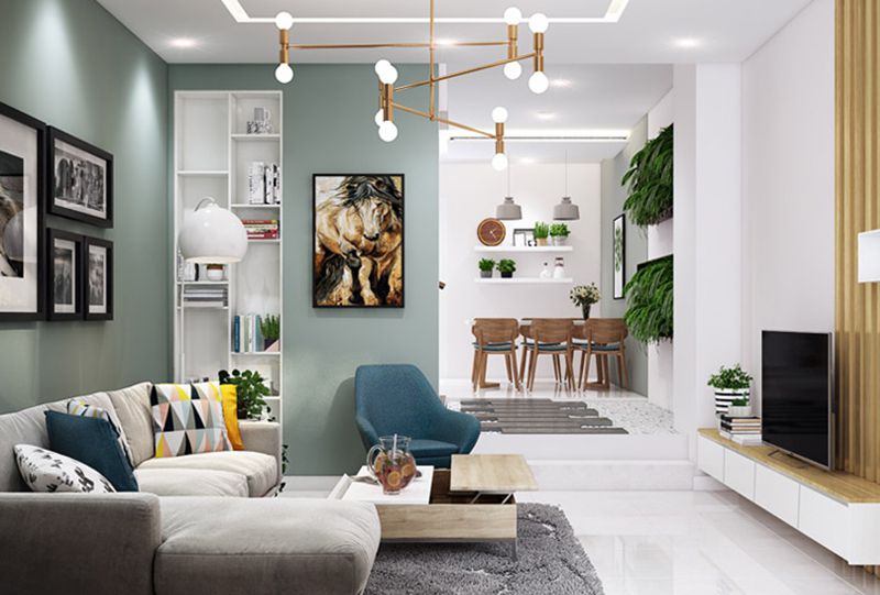 10+ Mẫu phòng khách liền bếp nhà ống đẹp được ưa thích nhất 6 Lựa chọn màu sơn cùng màu cho hai không gian