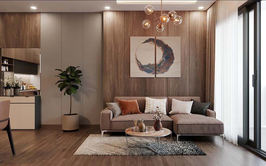 25+ Mẫu ốp gỗ phòng khách nhà ống đẹp, sang trọng 3 Ốp gỗ phòng khách nhà ống với gỗ công nghiệp