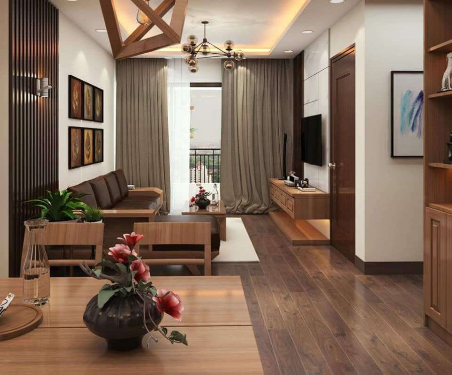 25+ Mẫu ốp gỗ phòng khách nhà ống đẹp, sang trọng 21 Ốp gỗ phòng khách nhà ống bằng gỗ tự nhiên