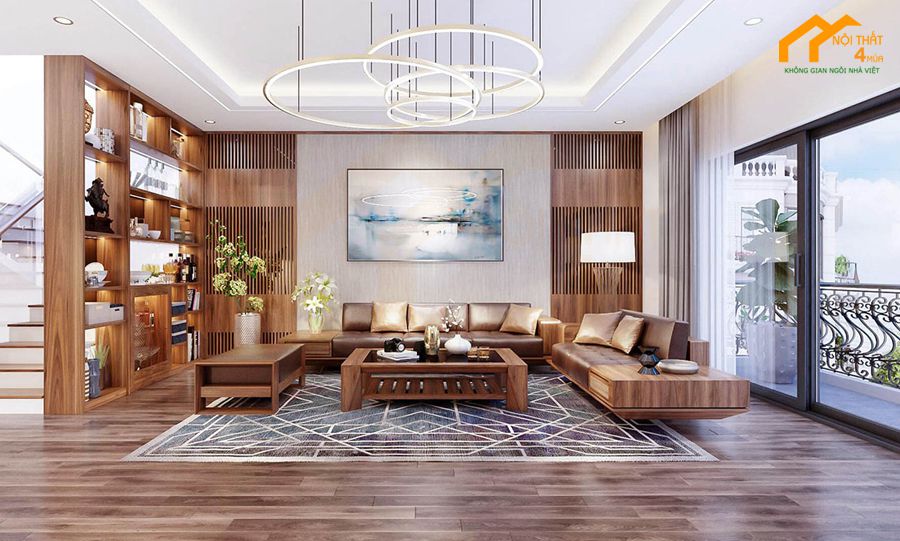 Mẫu thiết kế nội thất phòng khách biệt thự đơn giản, tinh gọn