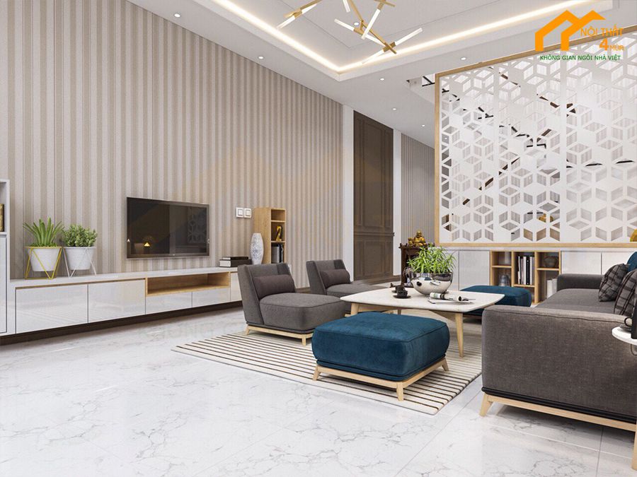 Mẫu nội thất phòng khách biệt thự hiện đại, tiện nghi