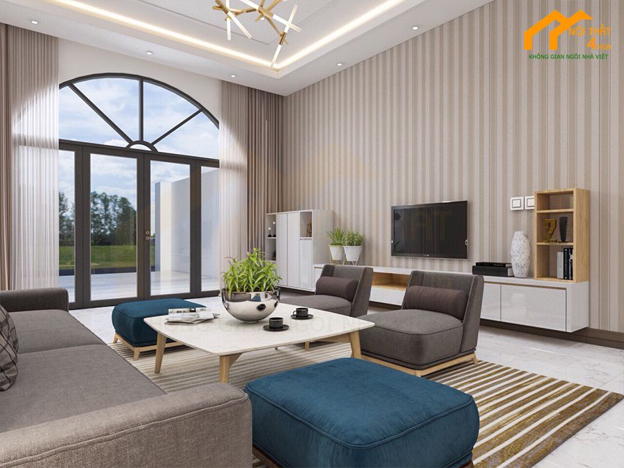 Mẫu nội thất phòng khách biệt thự hiện đại, tiện nghi