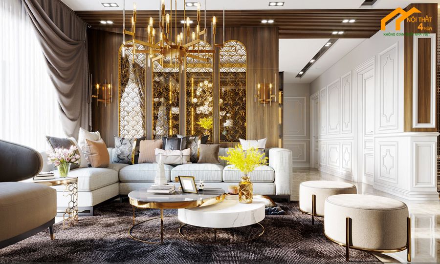 Mẫu phòng khách biệt thự phong cách luxury cao cấp