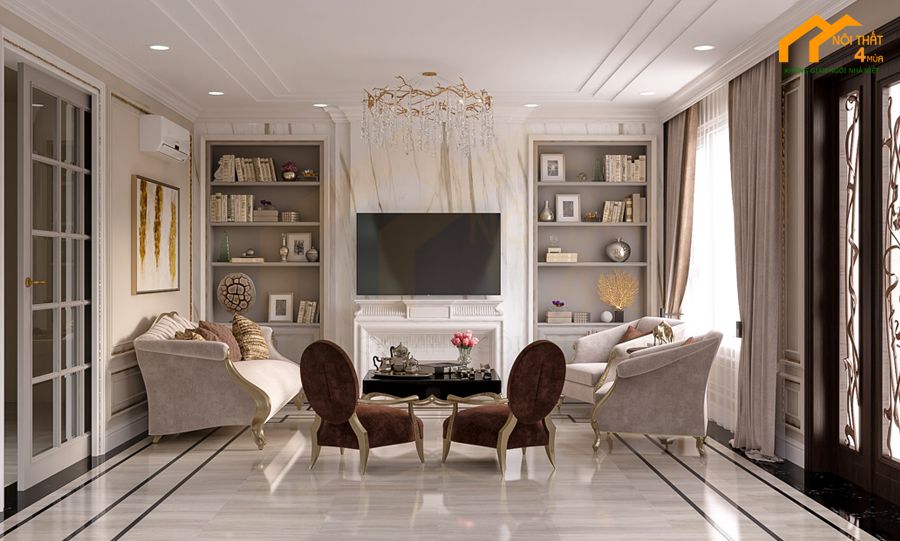 Mẫu phòng khách biệt thự phong cách luxury cao cấp