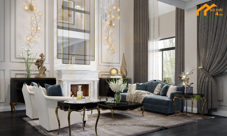 Mẫu phòng khách biệt thự phong cách luxury cao cấp