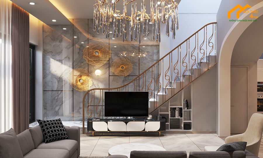 Mẫu phòng khách biệt thự phong cách luxury cao cấp