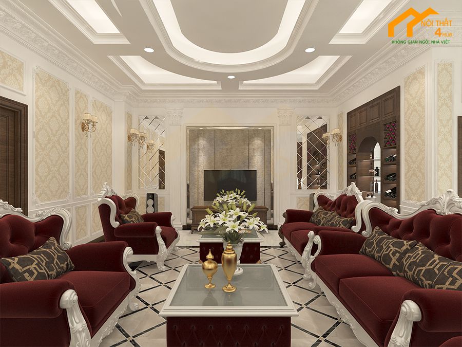 Mẫu phòng khách biệt thự tân cổ điển đẹp