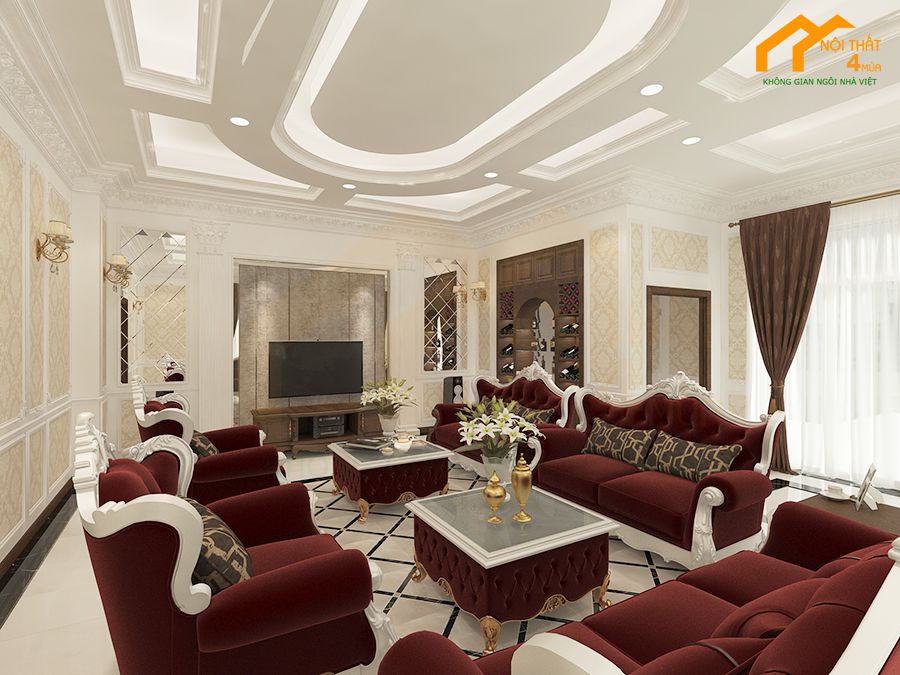 Mẫu phòng khách biệt thự tân cổ điển đẹp