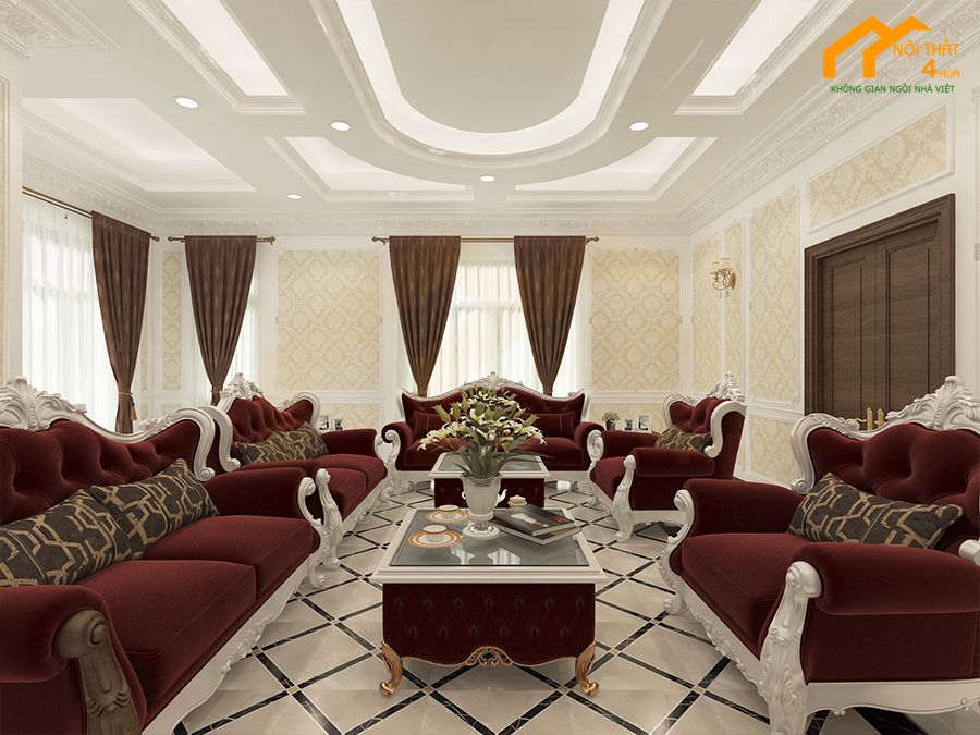 Mẫu phòng khách biệt thự tân cổ điển đẹp
