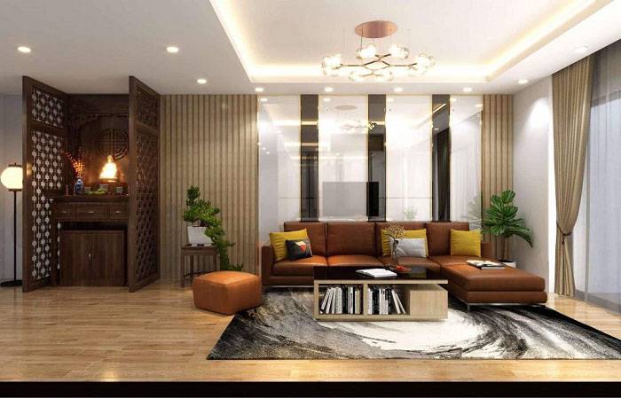 Phòng thờ kết hợp phòng khách nhà cấp 4 có vách ngăn