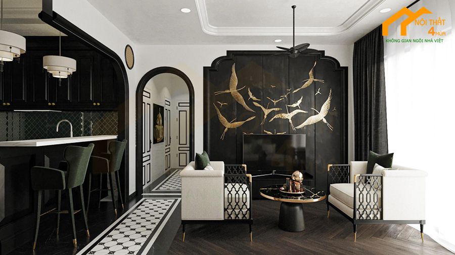 Mẫu phòng khách biệt thự phong cách indochine