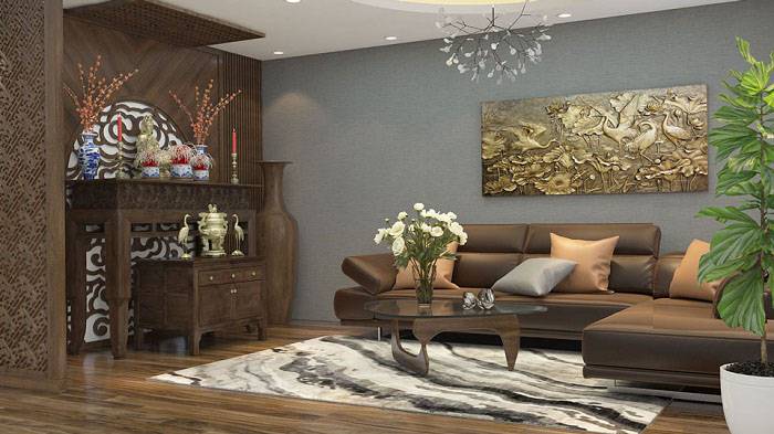 Mẫu thiết kế phòng khách liền bếp không vách ngăn