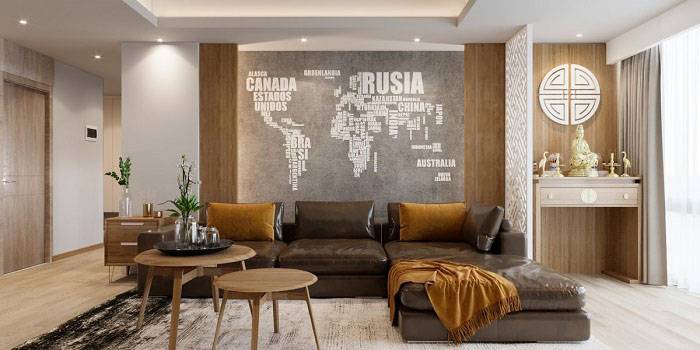 35+ Mẫu phòng khách kết hợp phòng thờ đẹp hợp phong thủy 22 Thiết kế phòng khách kết hợp phòng thờ có vách ngăn