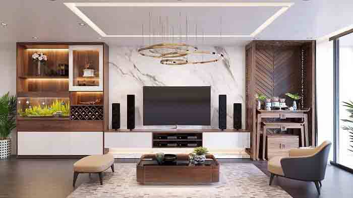 35+ Mẫu phòng khách kết hợp phòng thờ đẹp hợp phong thủy 25 Mẫu thiết kế phòng khách kết hợp phòng thờ đẹp