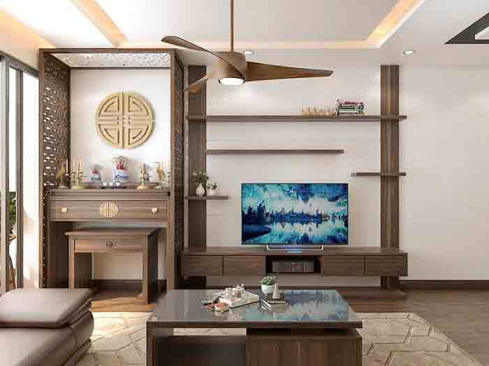 35+ Mẫu phòng khách kết hợp phòng thờ đẹp hợp phong thủy 27 Mẫu thiết kế phòng khách kết hợp phòng thờ đẹp