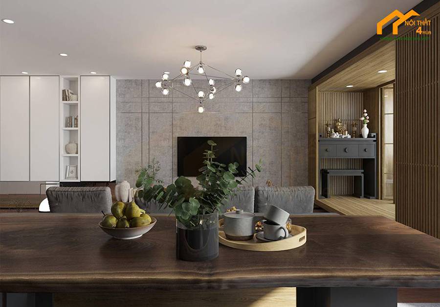 35+ Mẫu phòng khách kết hợp phòng thờ đẹp hợp phong thủy 5 Phòng khách nhà ống có bàn thờ