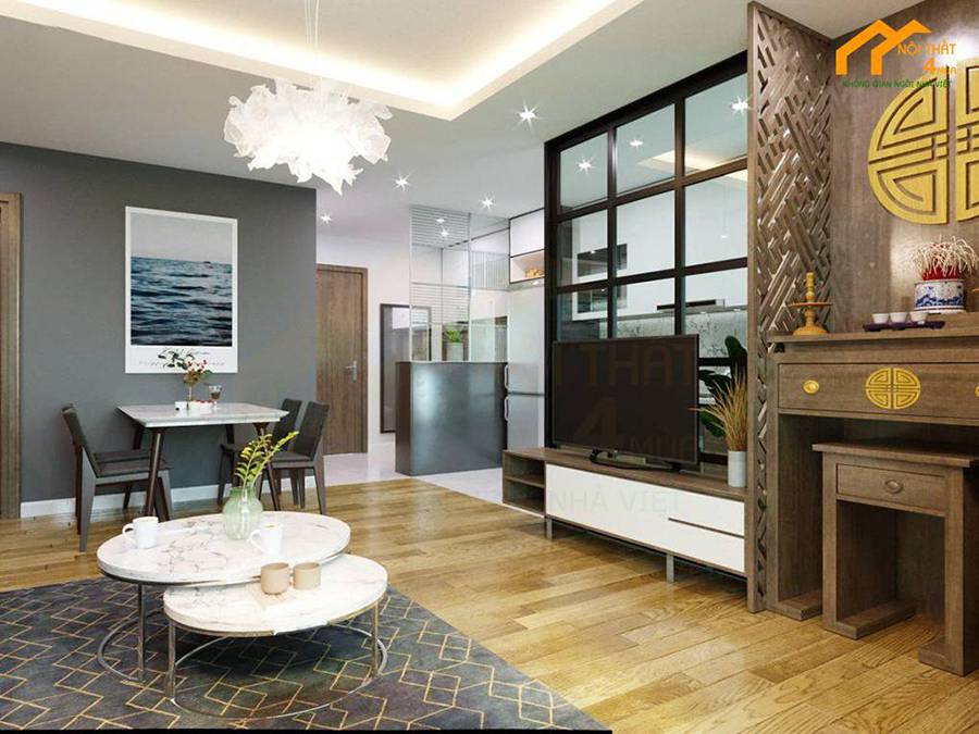 35+ Mẫu phòng khách kết hợp phòng thờ đẹp hợp phong thủy 8 Phòng khách nhà ống có bàn thờ