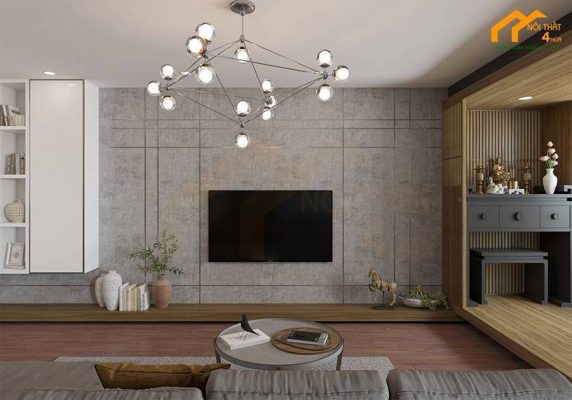 Mẫu thiết kế phòng khách kết hợp phòng thờ đẹp