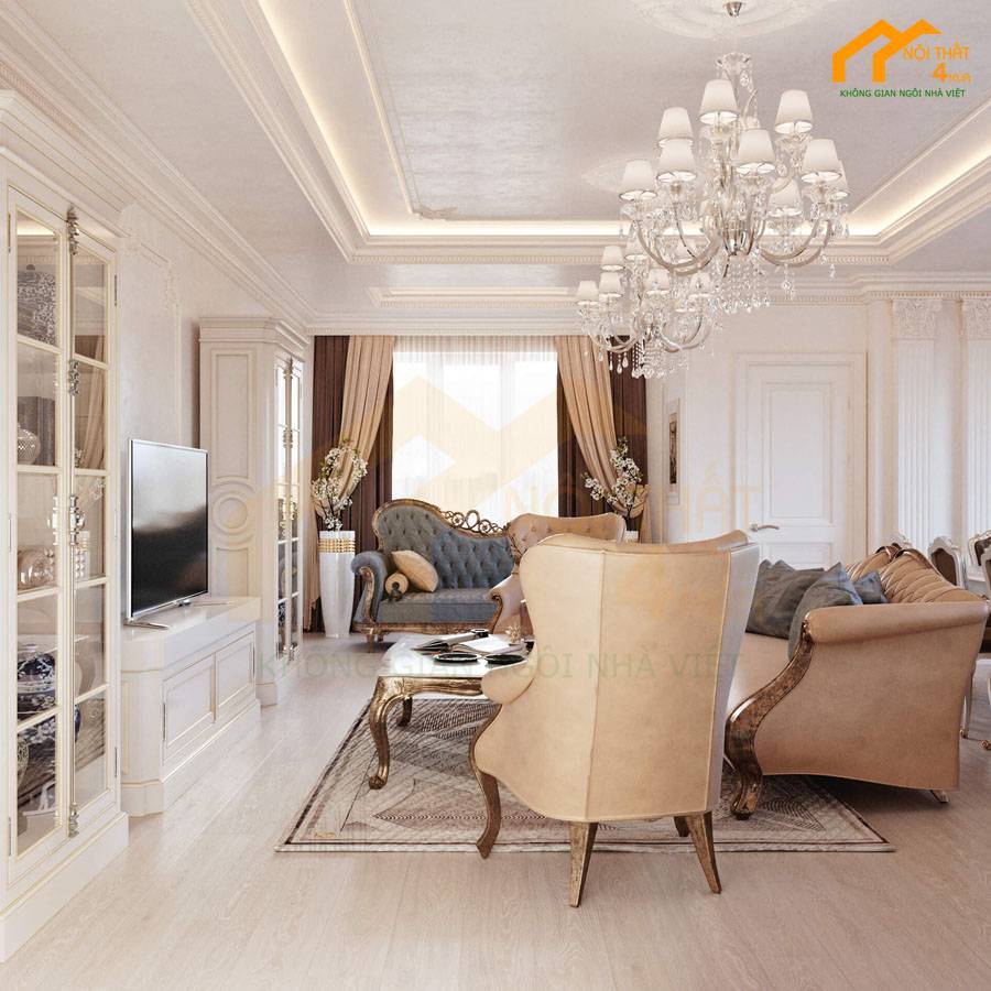 Tủ trang trí phòng khách tân cổ điển