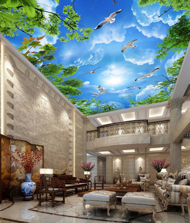 trang trí trần mây bằng vẽ sơn