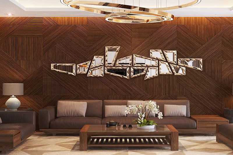 Vách tivi phòng khách gỗ tự nhiên