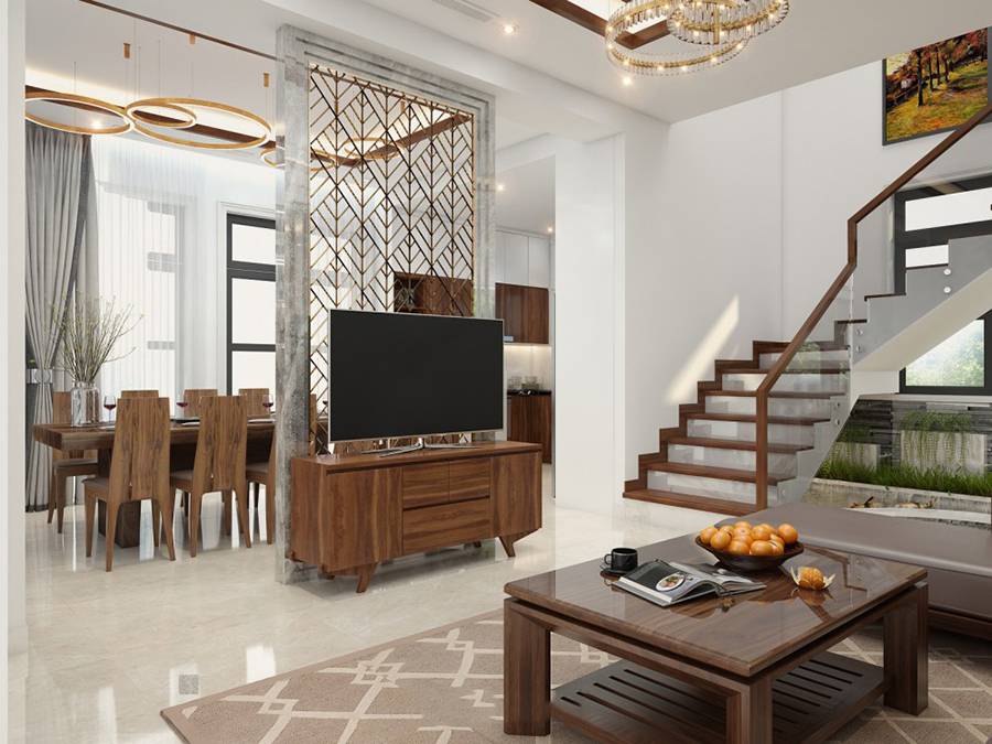 Vách tivi phòng khách kim loại CNC