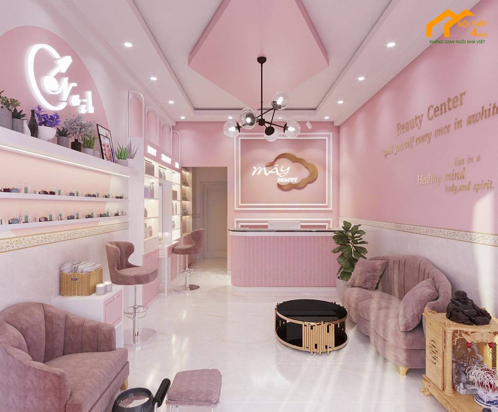 Mẫu spa nail màu hồng Mây