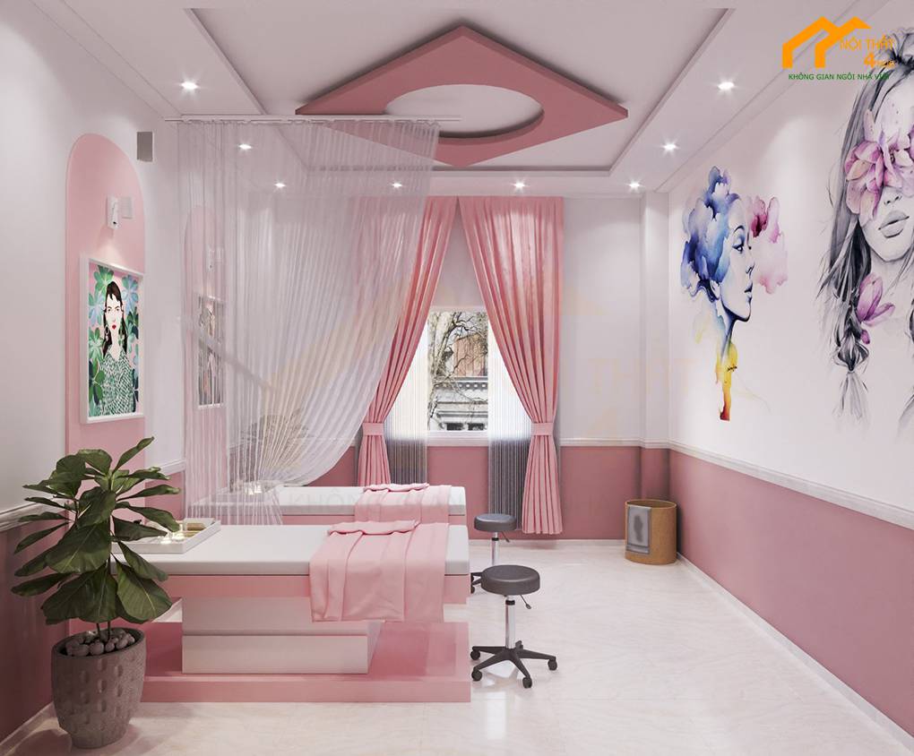 Mẫu spa nail màu hồng Mây