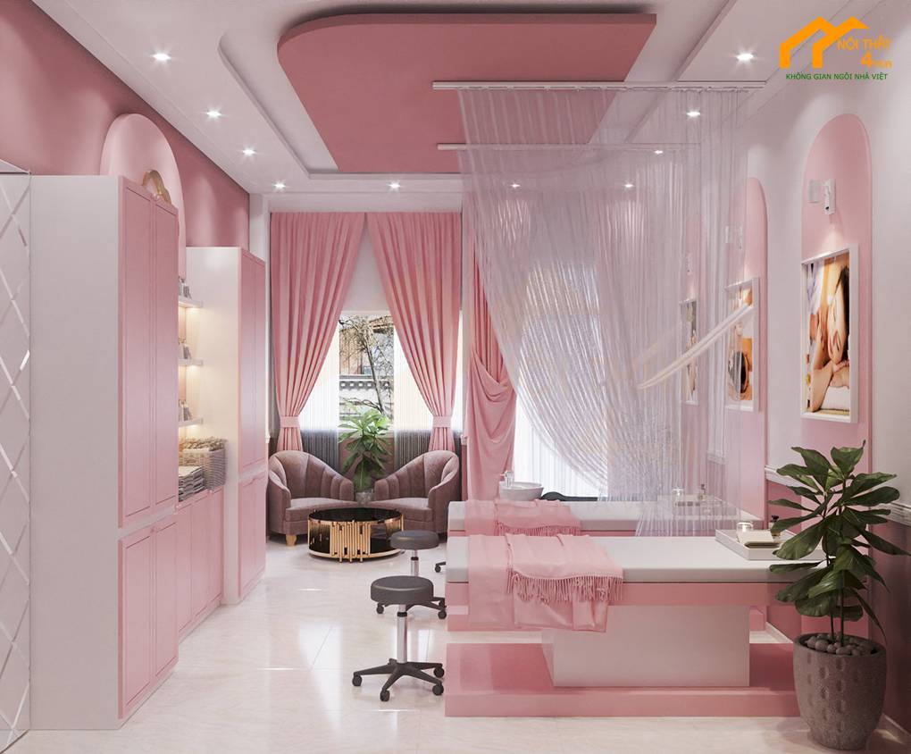 Mẫu spa nail màu hồng Mây