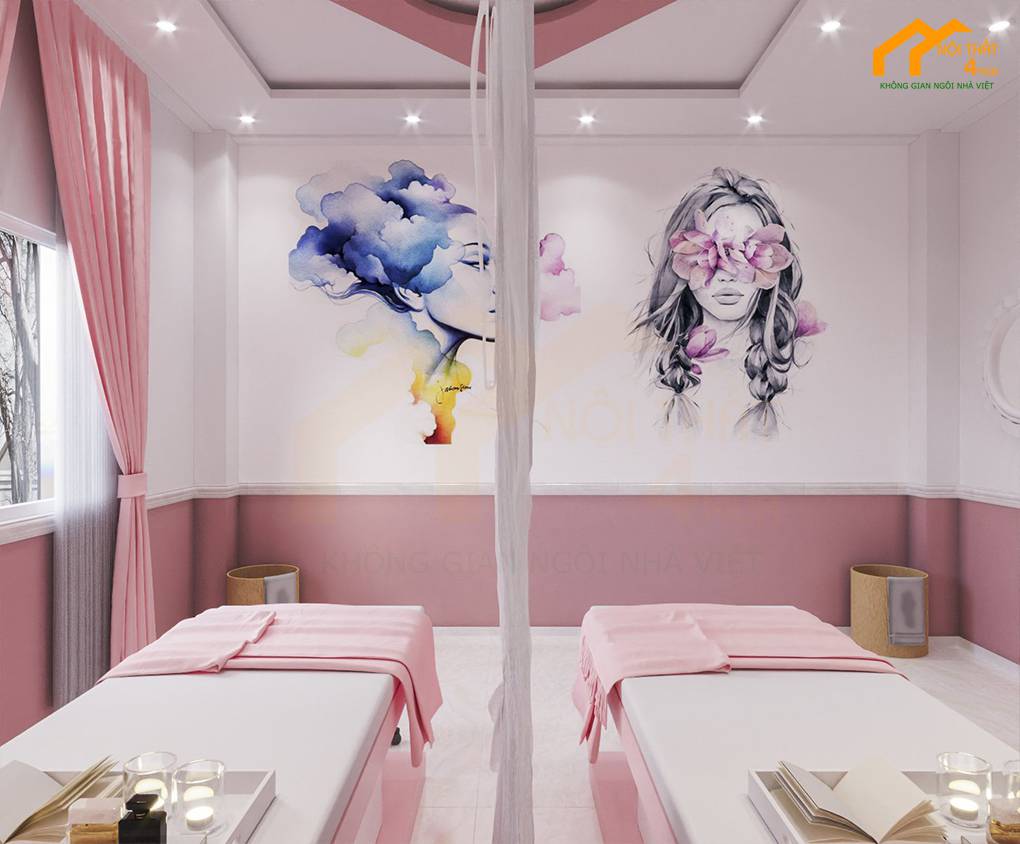 Mẫu spa nail màu hồng Mây