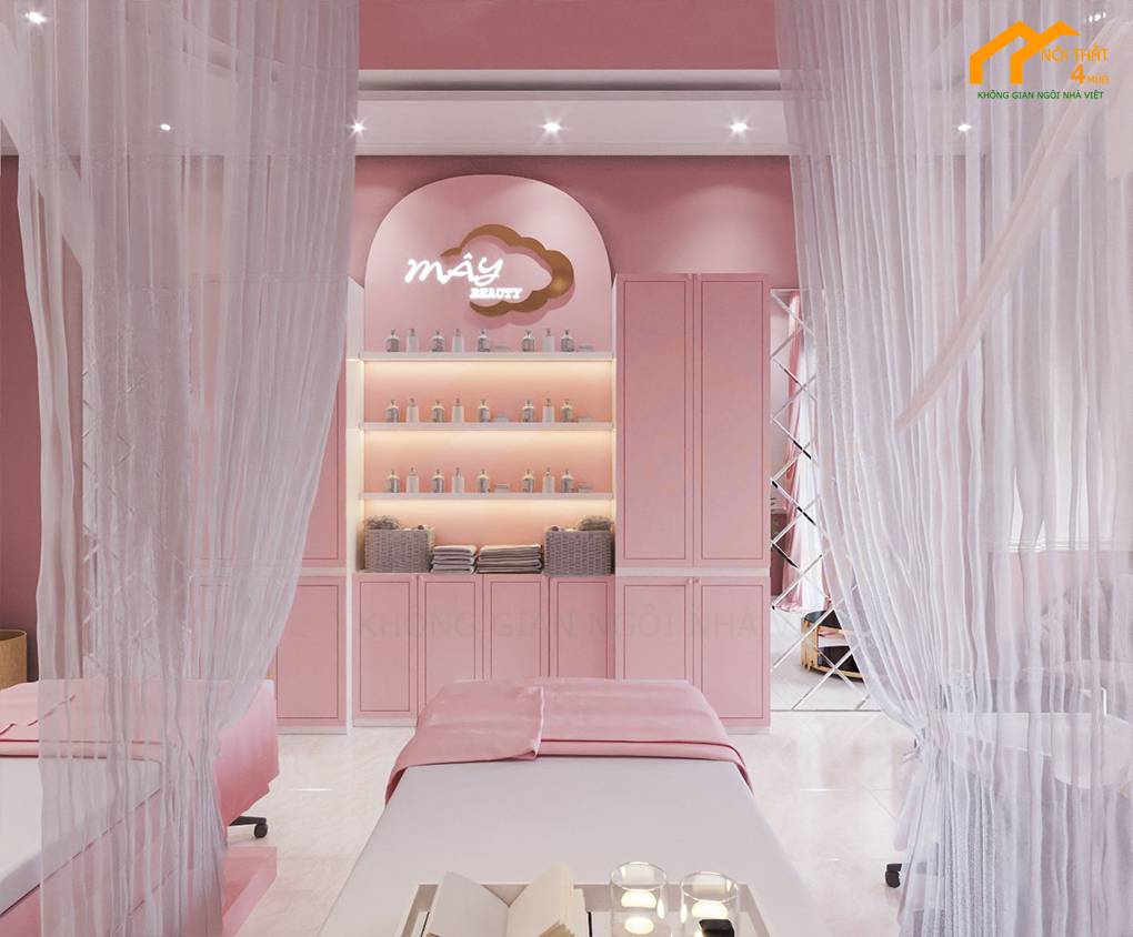 Mẫu spa nail màu hồng Mây