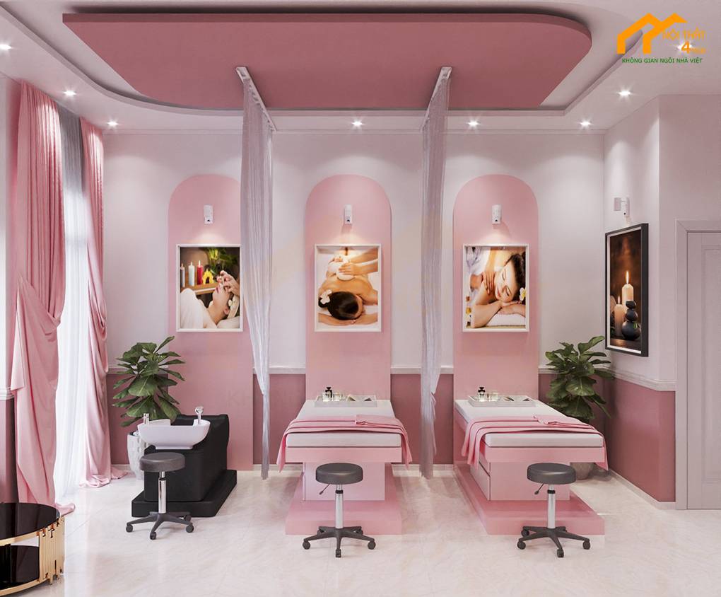 Mẫu spa nail màu hồng Mây