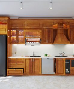 20+ Mẫu tủ bếp gỗ gõ đỏ đẹp, cao cấp, sang trọng 3 Tủ bếp gỗ gõ đỏ chữ i