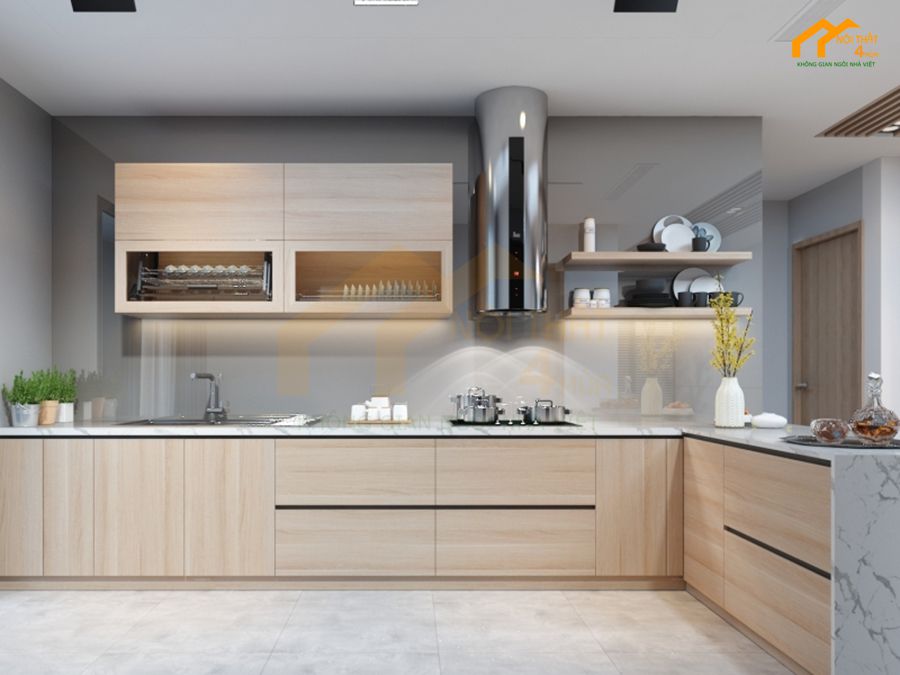 Mẫu tủ bếp nhựa cánh Melamine