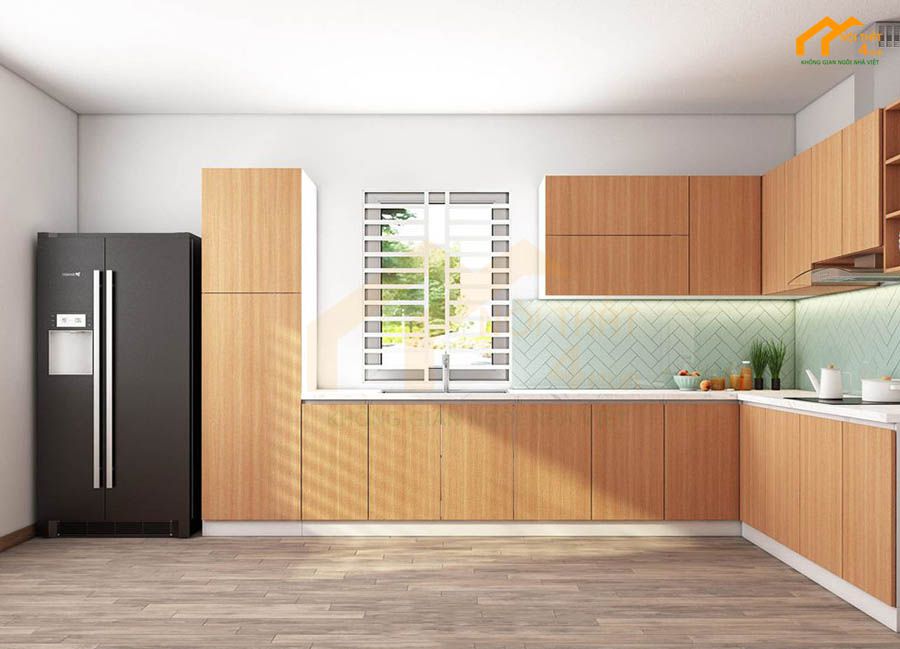 Mẫu tủ bếp nhựa cánh Melamine