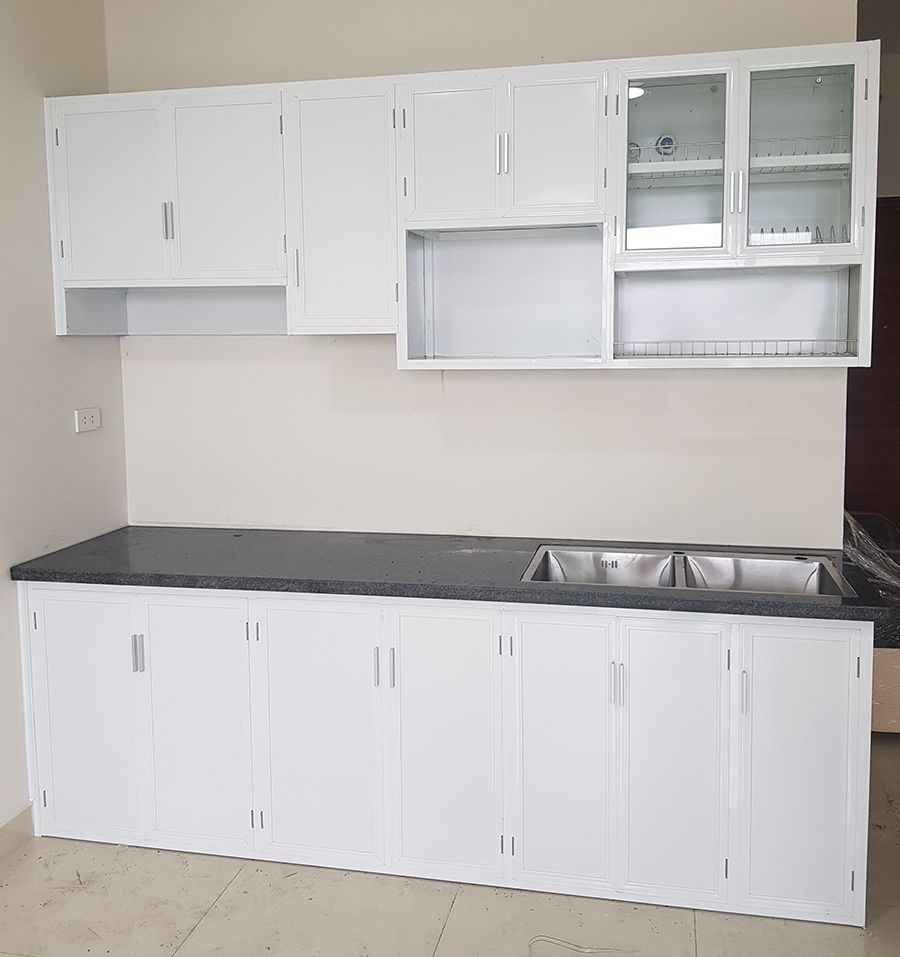 Báo giá 20+ Mẫu tủ bếp nhôm kính đẹp, rẻ tại TpHCM 6 Mẫu tủ bếp nhôm kinh màu trắng đơn giản đẹp