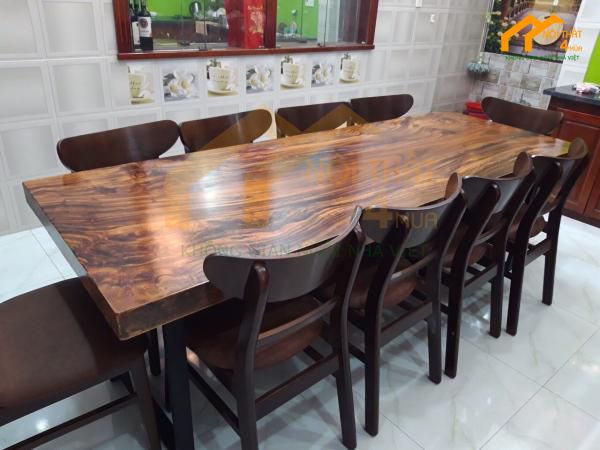 Mẫu bàn ăn me tây nguyên tấm 8 ghế 237 x 81 x 7 Mẫu bàn ăn me tây nguyên tấm 8 ghế 237 x 81x 7