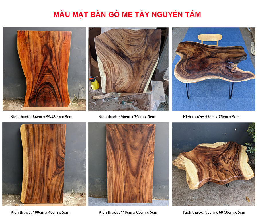 Các mẫu mặt bàn gỗ me tây nguyên tấm
