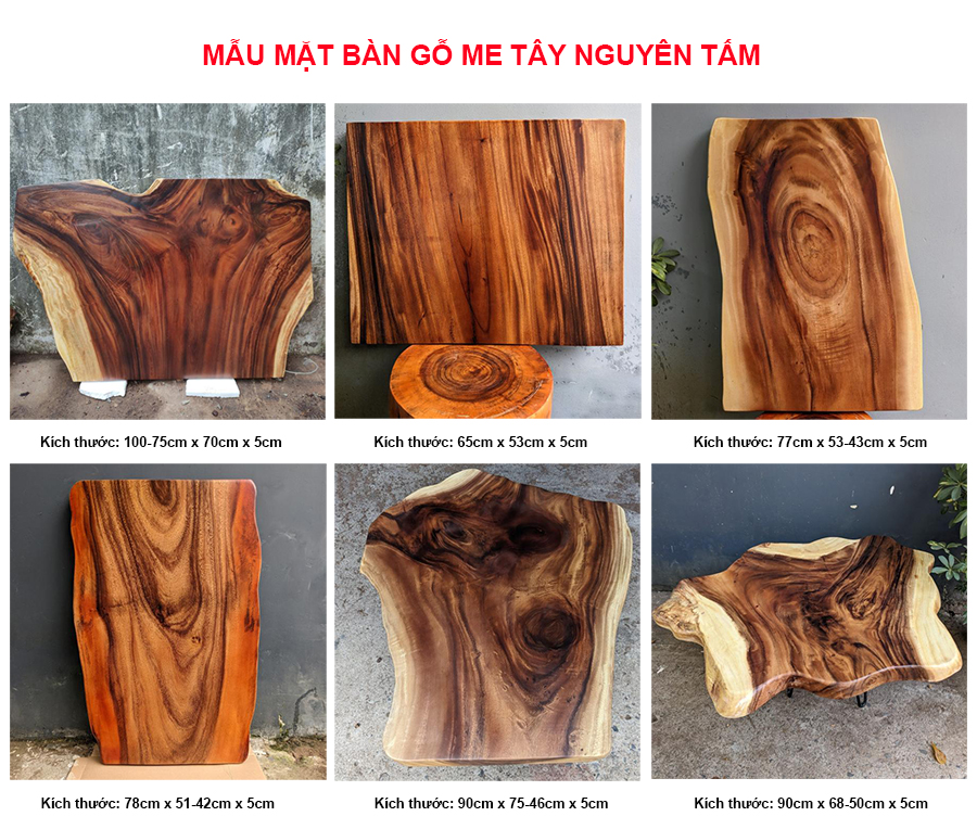 Các mẫu mặt bàn gỗ me tây nguyên tấm