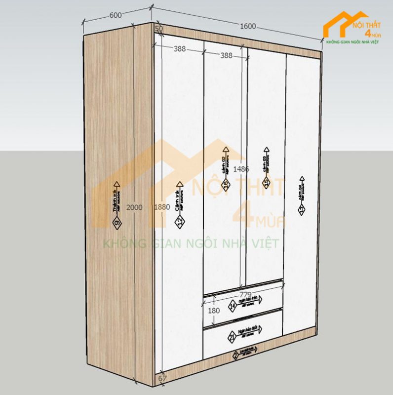 Kịch thước tủ quần áo tiêu chuẩn mới nhất